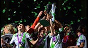 Wolfsburg celebrate with Champions League trophy